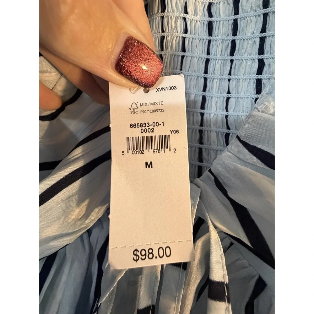 GAP Dress Womens M Blue Stripe Sweetheart Smocked Maxi Strappy Sundress Tiered